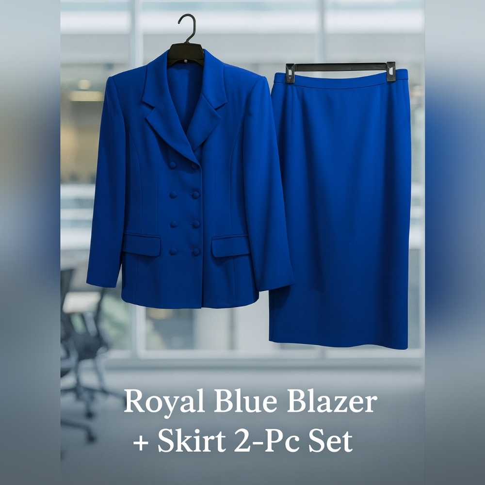 Le Suit Royal Blue Blazer and Skirt Set